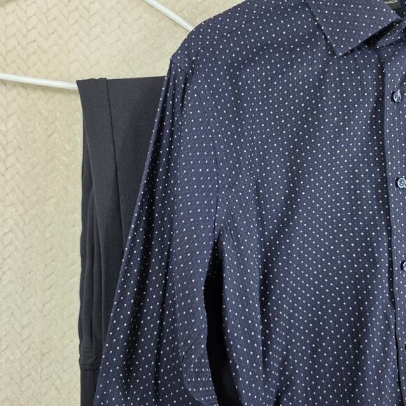 NIMI Button Down Shirt Men M Navy White Polka Dot 100% Cotton Long Sleeve Preppy - Picture 4 of 10